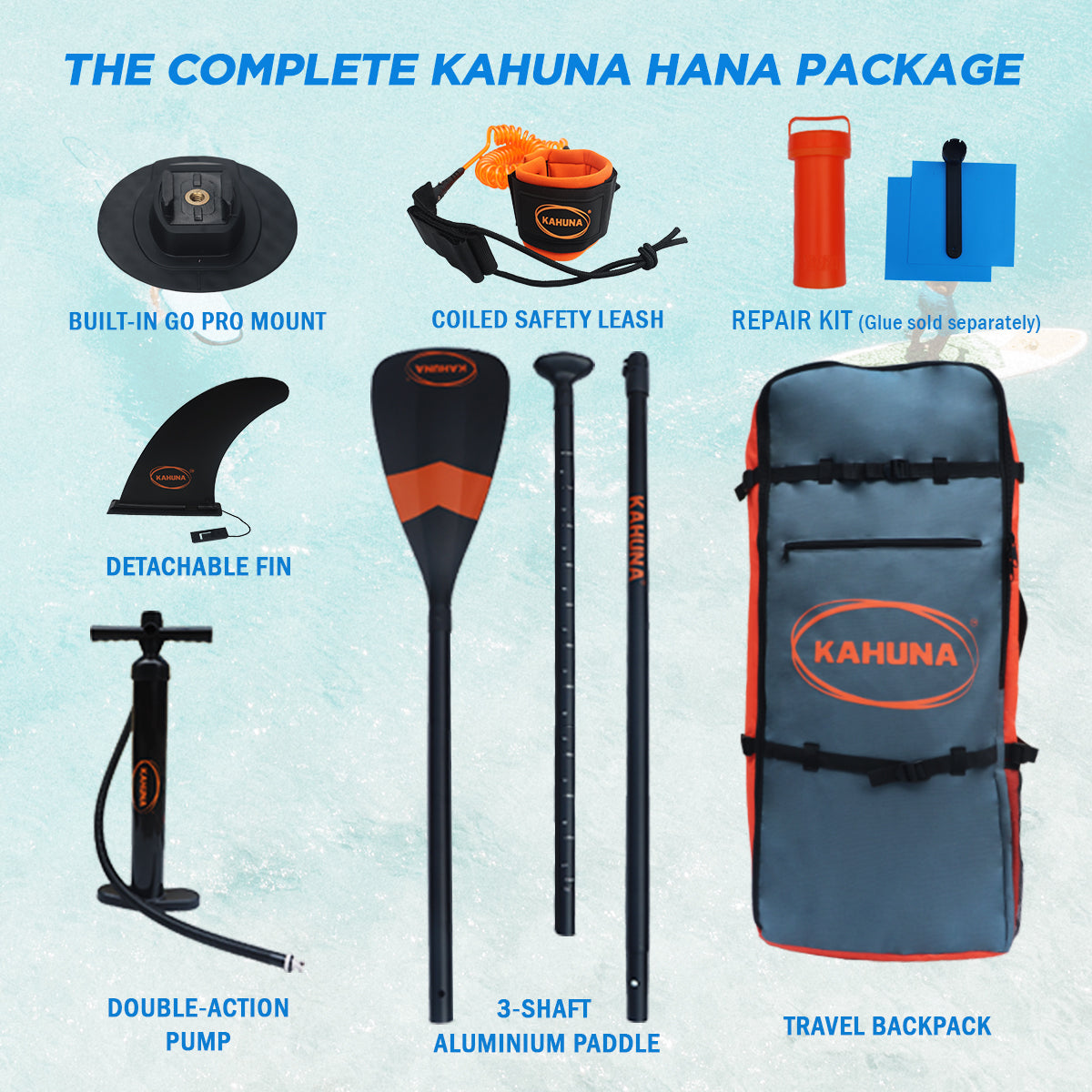 Kahuna Hana Inflatable Stand Up Paddle Board 10FT w/ iSUP Accessories-Outdoor &gt; Boating-PEROZ Accessories