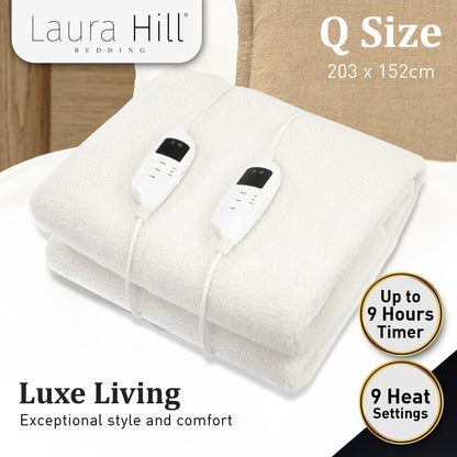 Laura Hill Electronic Fleecy Electric Blanket Heated Fitted Queen Size Bed Safety 9 Levels-Electric Throw Blanket-PEROZ Accessories