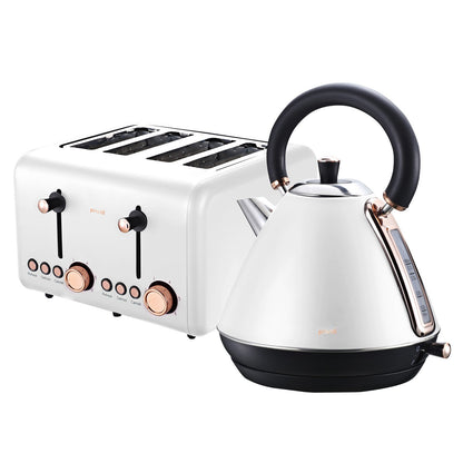 Pronti Rose Trim Collection Toaster &amp; Kettle Bundle - White-Appliances &gt; Kitchen Appliances-PEROZ Accessories