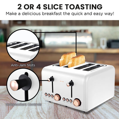 Pronti Rose Trim Collection Toaster &amp; Kettle Bundle - White-Appliances &gt; Kitchen Appliances-PEROZ Accessories