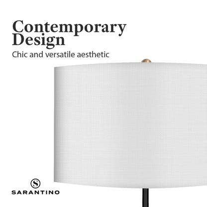 Sarantino Metal Floor Lamp Brushed Brass Finish with White Shade-Home &amp; Garden &gt; Lighting-PEROZ Accessories