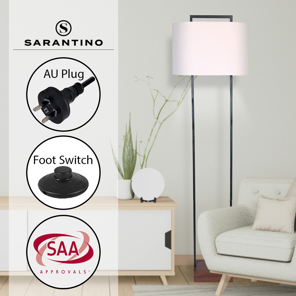 Sarantino Wood Floor Lamp in Cherry Finish-Home &amp; Garden &gt; Lighting-PEROZ Accessories