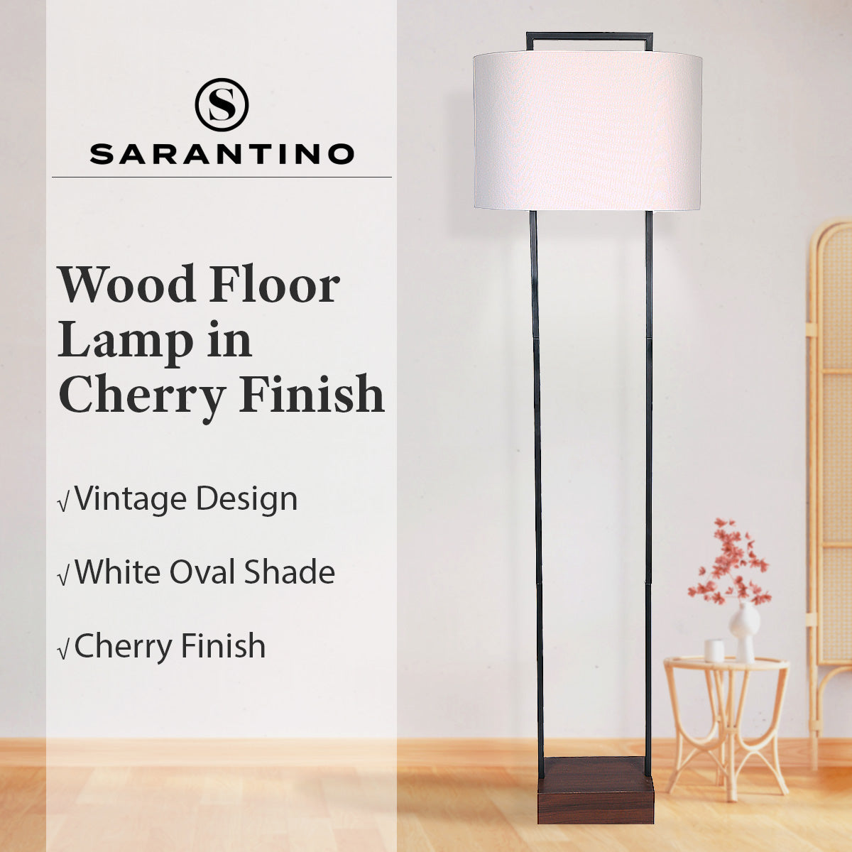 Sarantino Wood Floor Lamp in Cherry Finish-Home &amp; Garden &gt; Lighting-PEROZ Accessories