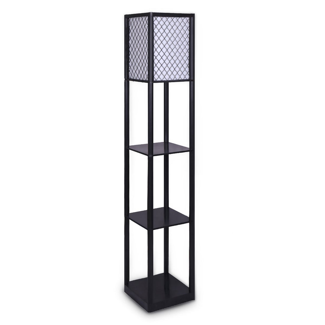 Sarantino Etagere Floor Lamp Diamond Look Fabric Shade Shelves Black-Home &amp; Garden &gt; Lighting-PEROZ Accessories