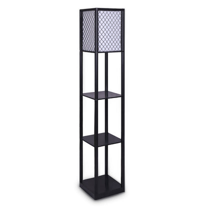 Sarantino Etagere Floor Lamp Diamond Look Fabric Shade Shelves Black-Home &amp; Garden &gt; Lighting-PEROZ Accessories