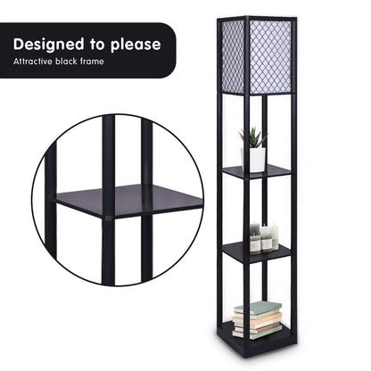 Sarantino Etagere Floor Lamp Diamond Look Fabric Shade Shelves Black-Home &amp; Garden &gt; Lighting-PEROZ Accessories
