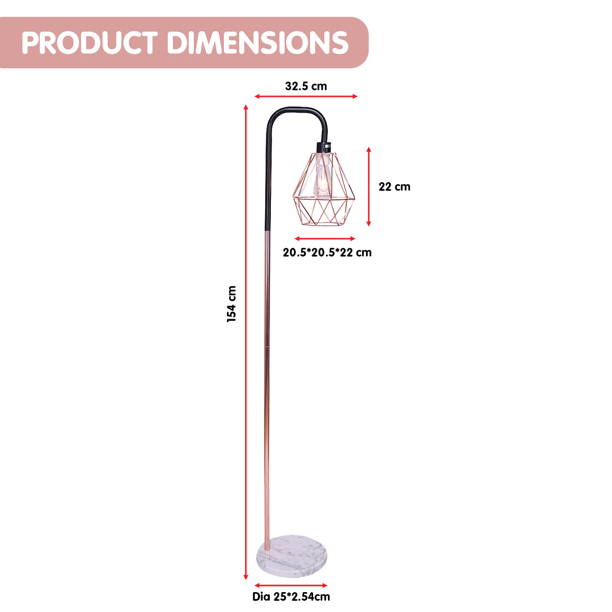Sarantino Rose Gold Floor Lamp with Geometric Shade-Home &amp; Garden &gt; Lighting-PEROZ Accessories