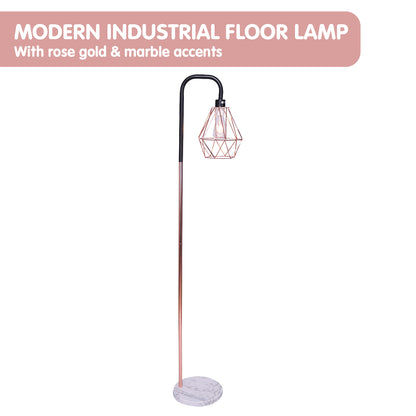 Sarantino Rose Gold Floor Lamp with Geometric Shade-Home &amp; Garden &gt; Lighting-PEROZ Accessories