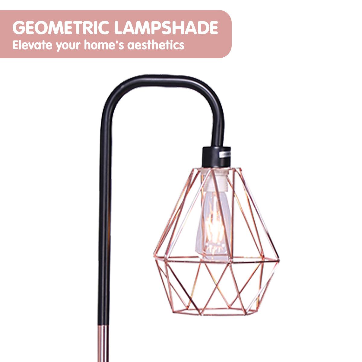 Sarantino Rose Gold Floor Lamp with Geometric Shade-Home &amp; Garden &gt; Lighting-PEROZ Accessories