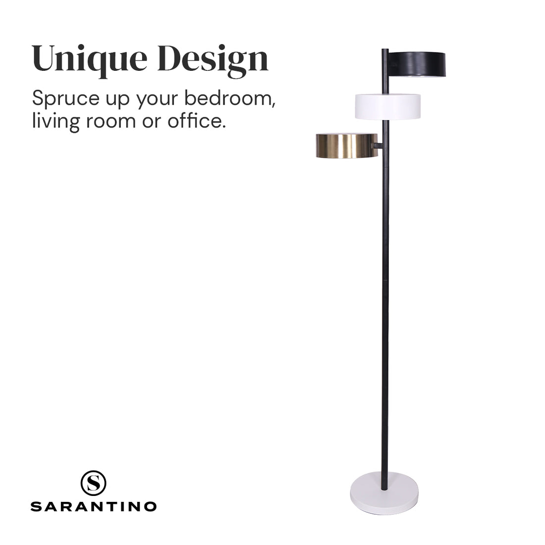Sarantino Metal Floor Lamp with 3 Swirl Shades-Home &amp; Garden &gt; Lighting-PEROZ Accessories