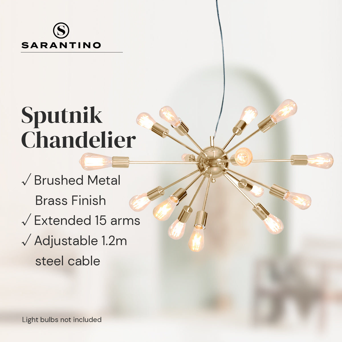 Sarantino 15-Light Sputnik Chandelier in Brass Finish-Home &amp; Garden &gt; Lighting-PEROZ Accessories