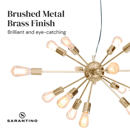 Sarantino 15-Light Sputnik Chandelier in Brass Finish-Home &amp; Garden &gt; Lighting-PEROZ Accessories