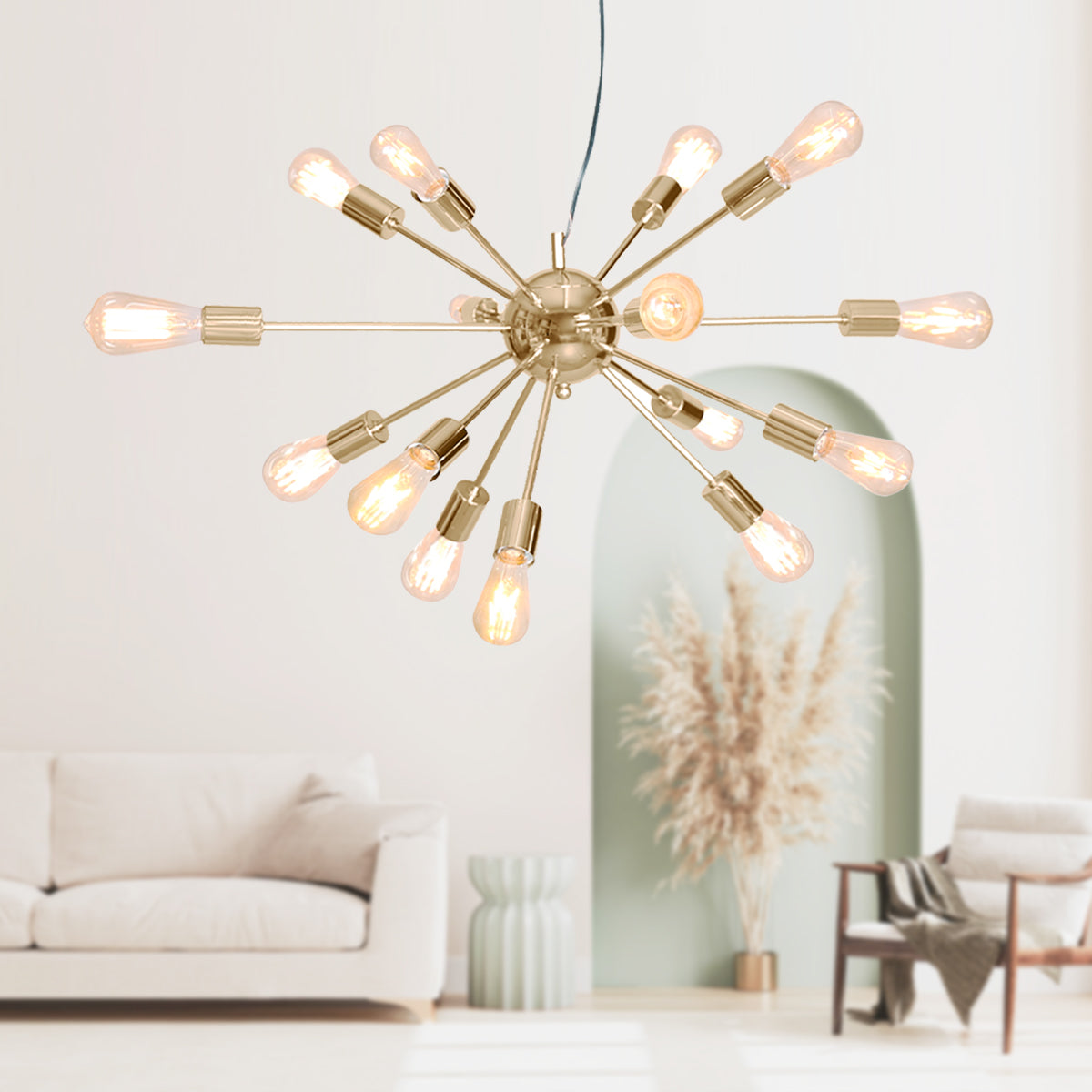 Sarantino 15-Light Sputnik Chandelier in Brass Finish-Home &amp; Garden &gt; Lighting-PEROZ Accessories