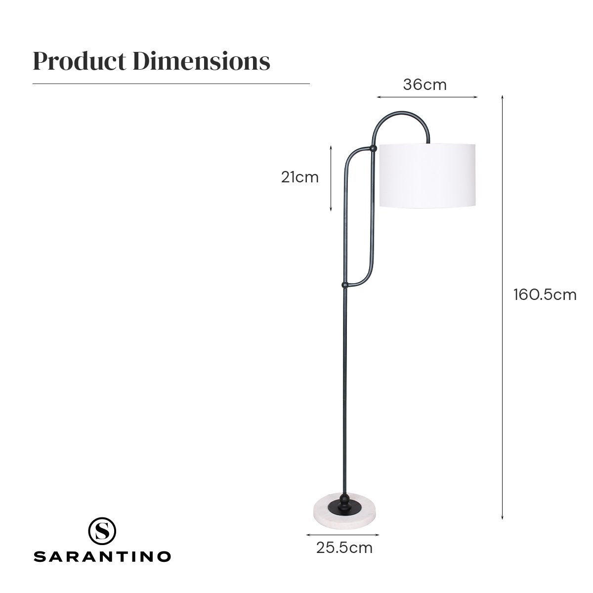Sarantino Metal Floor Lamp with Marble Base &amp; Off-White Shade-Home &amp; Garden &gt; Lighting-PEROZ Accessories