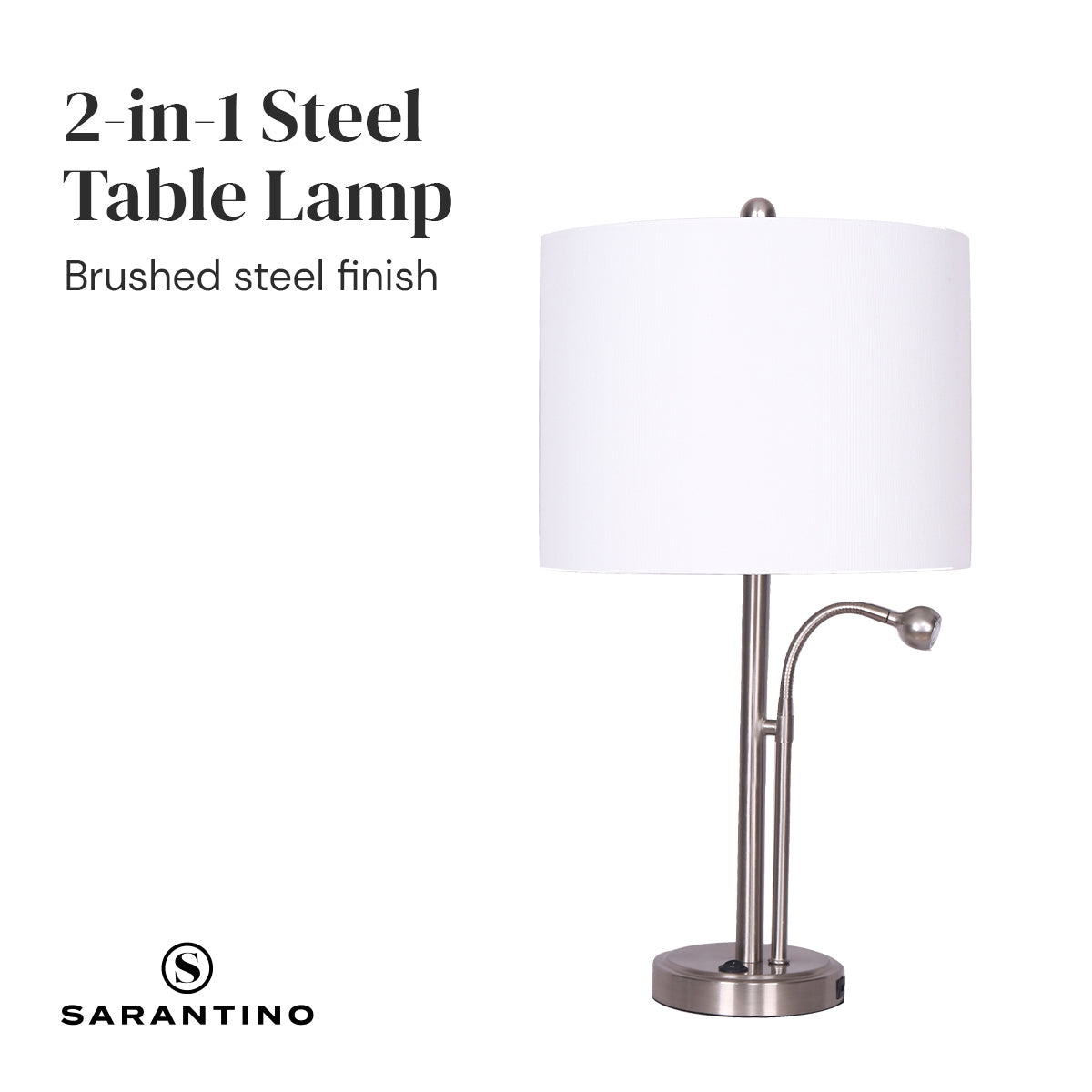 Sarantino 2-in-1 Table Lamp with LED Reading Light-Home &amp; Garden &gt; Lighting-PEROZ Accessories