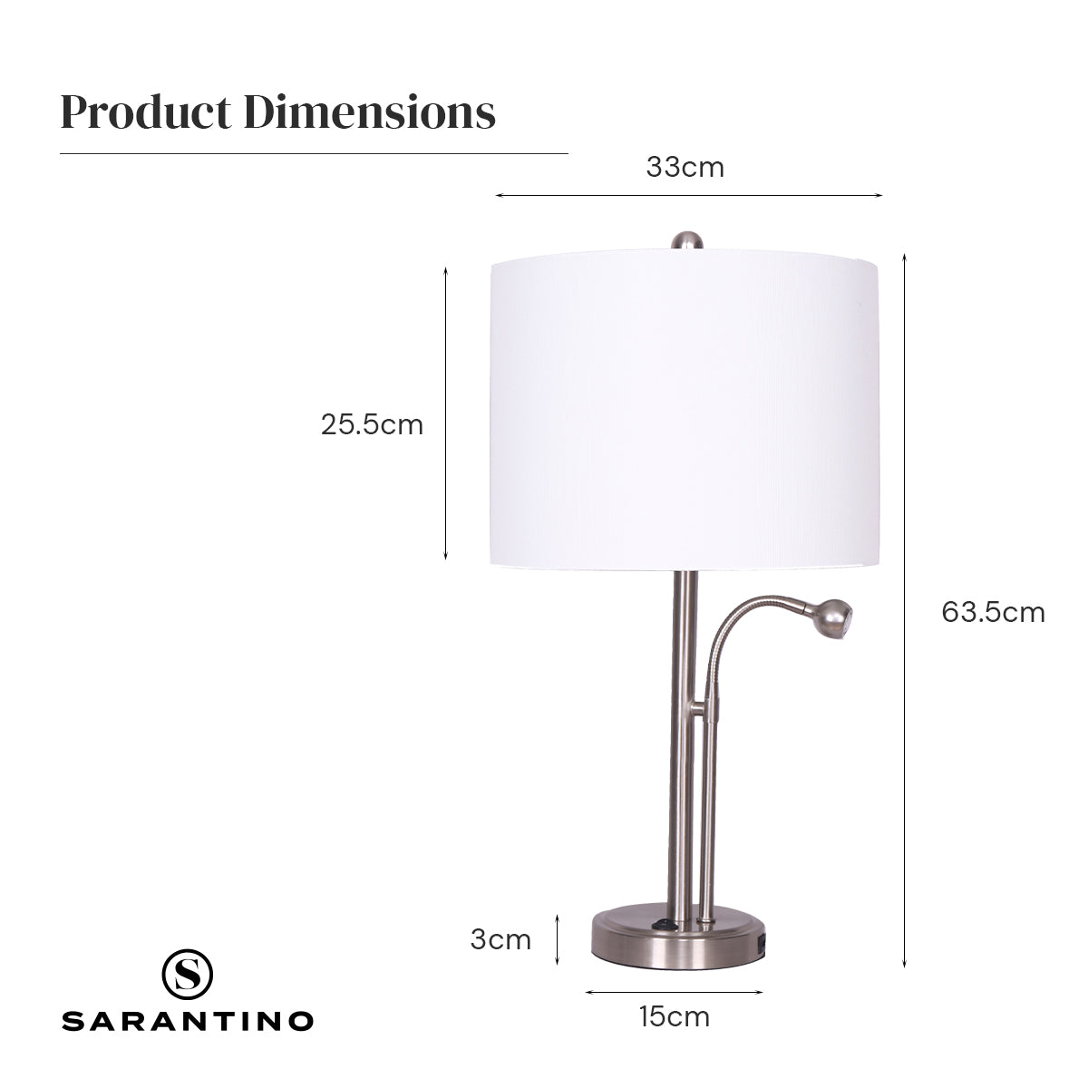 Sarantino 2-in-1 Table Lamp with LED Reading Light-Home &amp; Garden &gt; Lighting-PEROZ Accessories