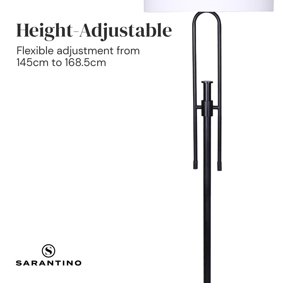 Sarantino Height-Adjustable Metal Floor Lamp Matte Black-Home &amp; Garden &gt; Lighting-PEROZ Accessories