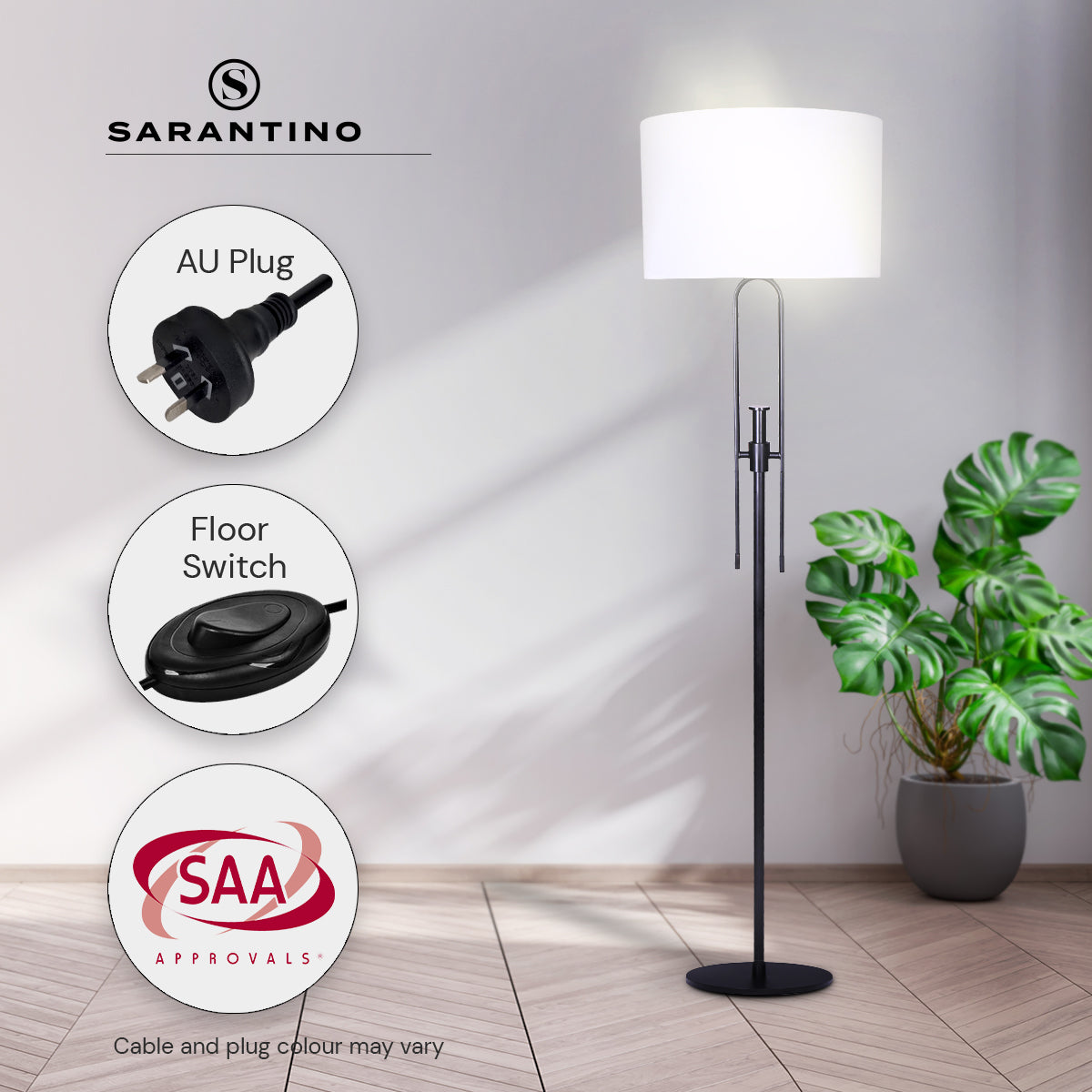 Sarantino Height-Adjustable Metal Floor Lamp Matte Black-Home &amp; Garden &gt; Lighting-PEROZ Accessories