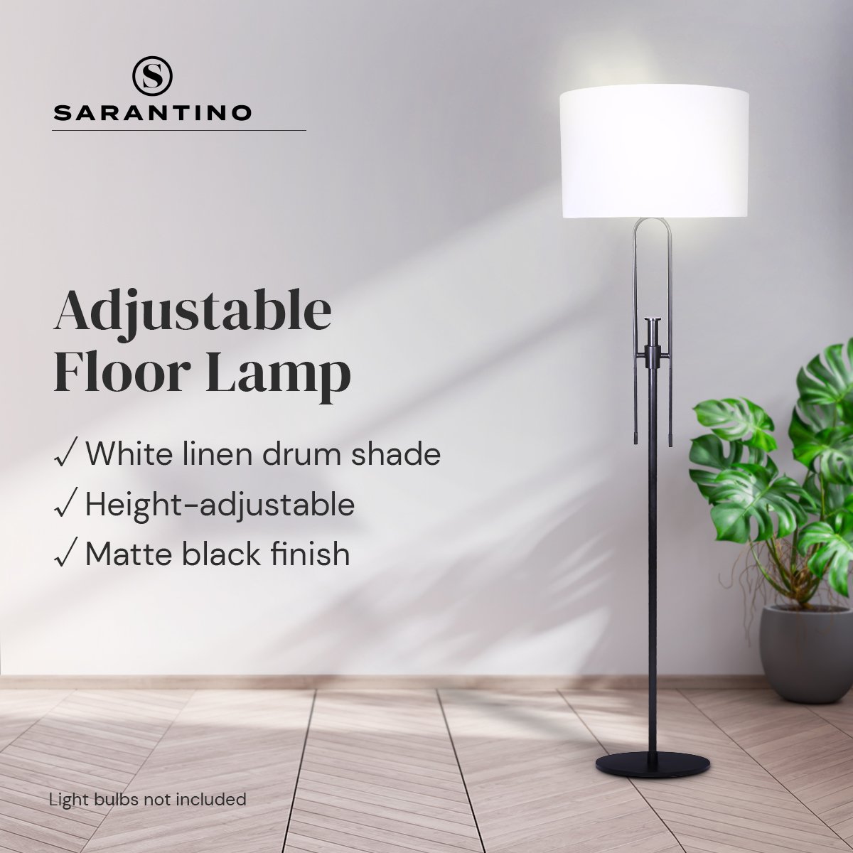 Sarantino Height-Adjustable Metal Floor Lamp Matte Black-Home &amp; Garden &gt; Lighting-PEROZ Accessories