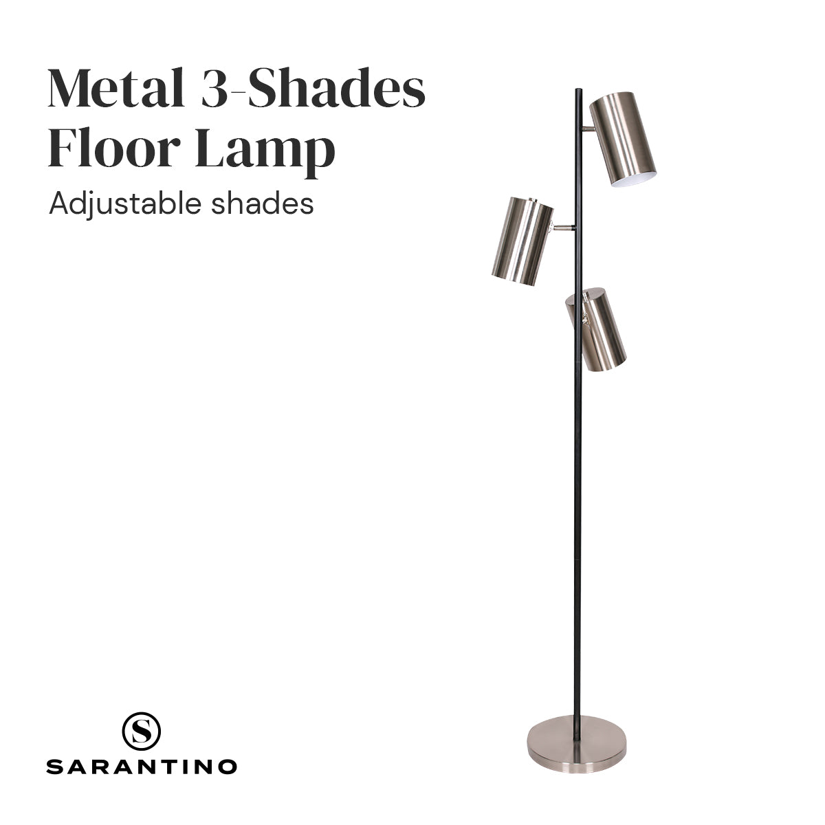Sarantino 3-Shade Metal Floor Lamp Nickel &amp; Matte Black Finish-Home &amp; Garden &gt; Lighting-PEROZ Accessories