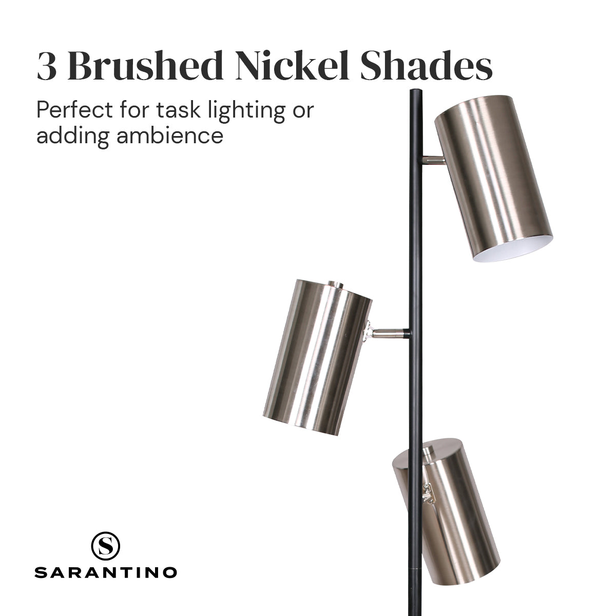 Sarantino 3-Shade Metal Floor Lamp Nickel &amp; Matte Black Finish-Home &amp; Garden &gt; Lighting-PEROZ Accessories