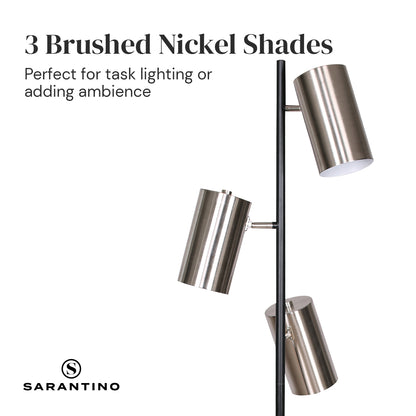 Sarantino 3-Shade Metal Floor Lamp Nickel &amp; Matte Black Finish-Home &amp; Garden &gt; Lighting-PEROZ Accessories