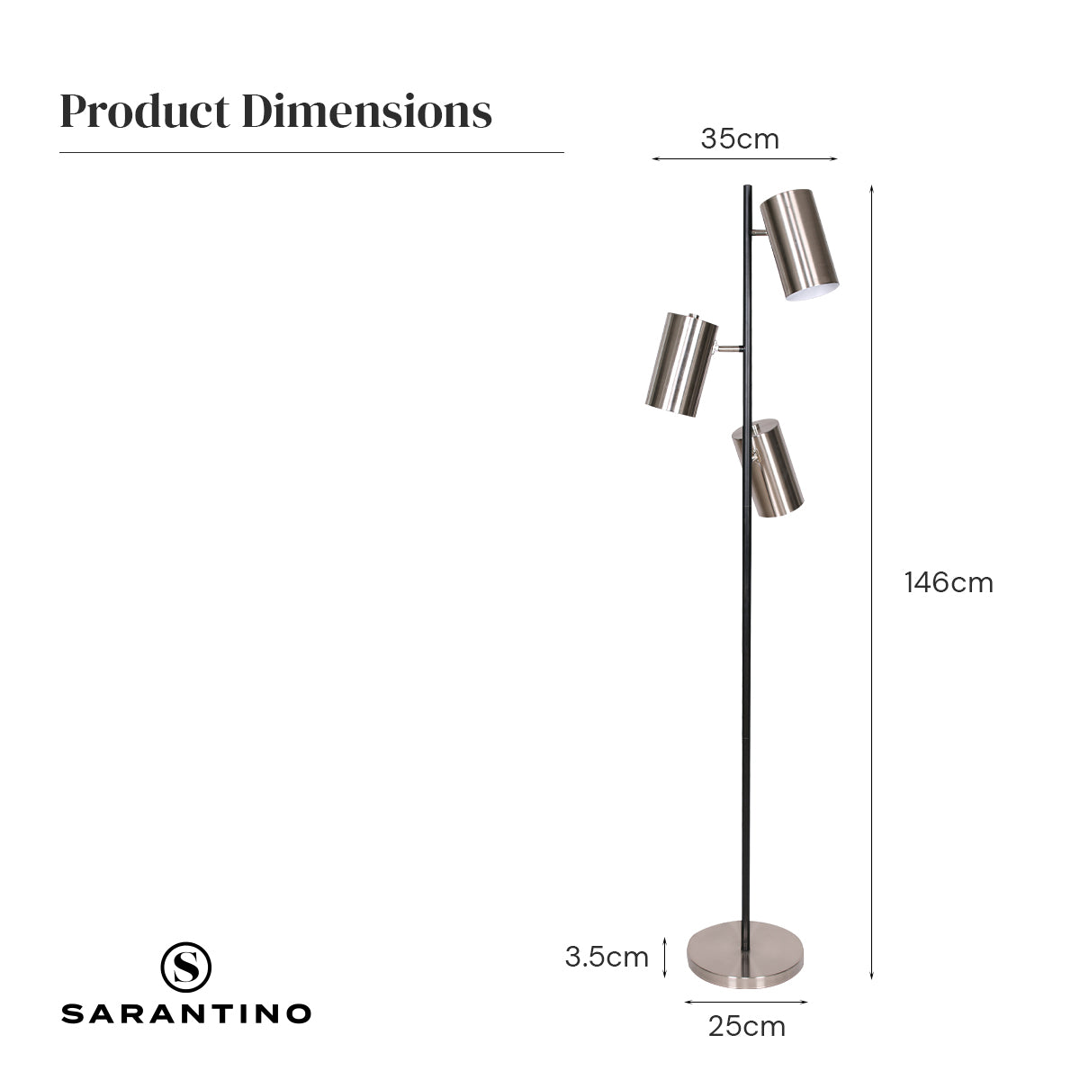 Sarantino 3-Shade Metal Floor Lamp Nickel &amp; Matte Black Finish-Home &amp; Garden &gt; Lighting-PEROZ Accessories
