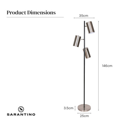 Sarantino 3-Shade Metal Floor Lamp Nickel &amp; Matte Black Finish-Home &amp; Garden &gt; Lighting-PEROZ Accessories