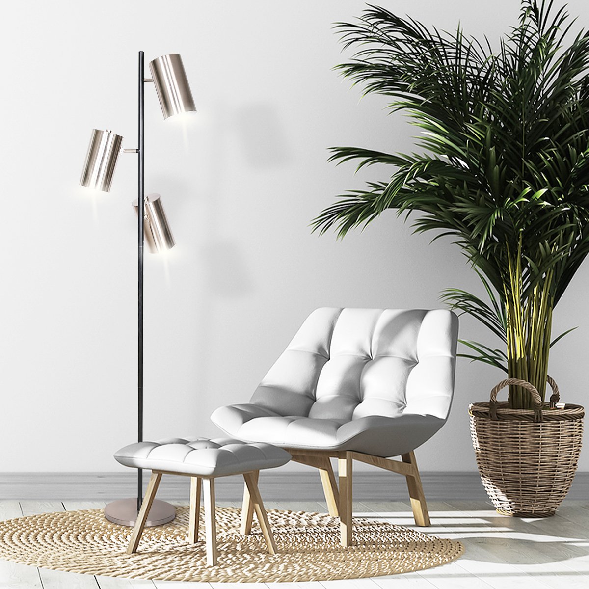 Sarantino 3-Shade Metal Floor Lamp Nickel &amp; Matte Black Finish-Home &amp; Garden &gt; Lighting-PEROZ Accessories