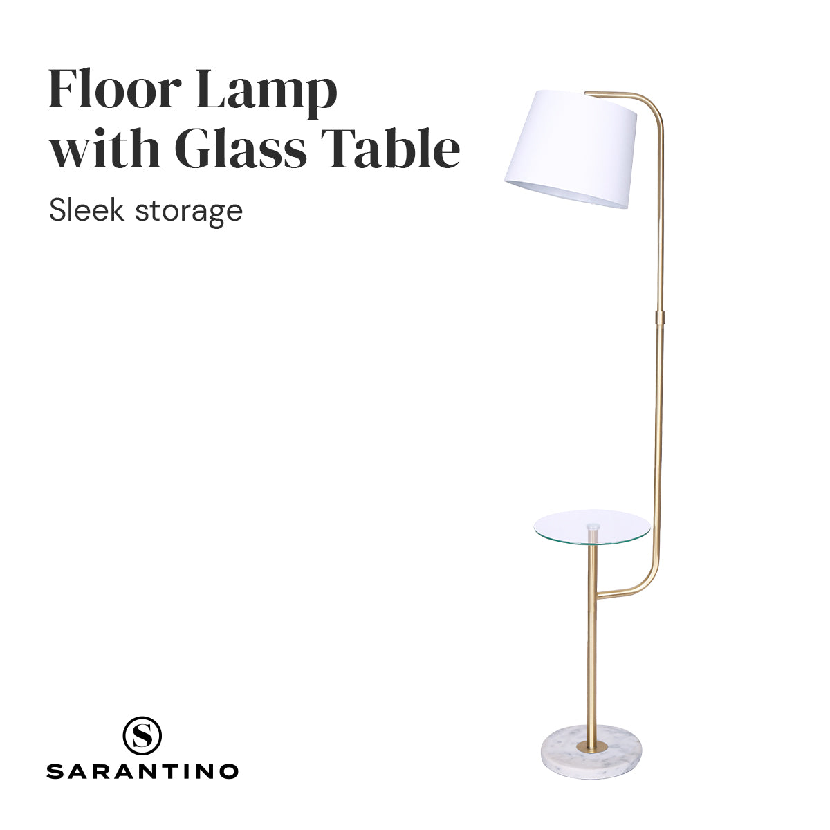 Sarantino Glass End Brass Finish Table Top Floor Lamp-Home &amp; Garden &gt; Lighting-PEROZ Accessories
