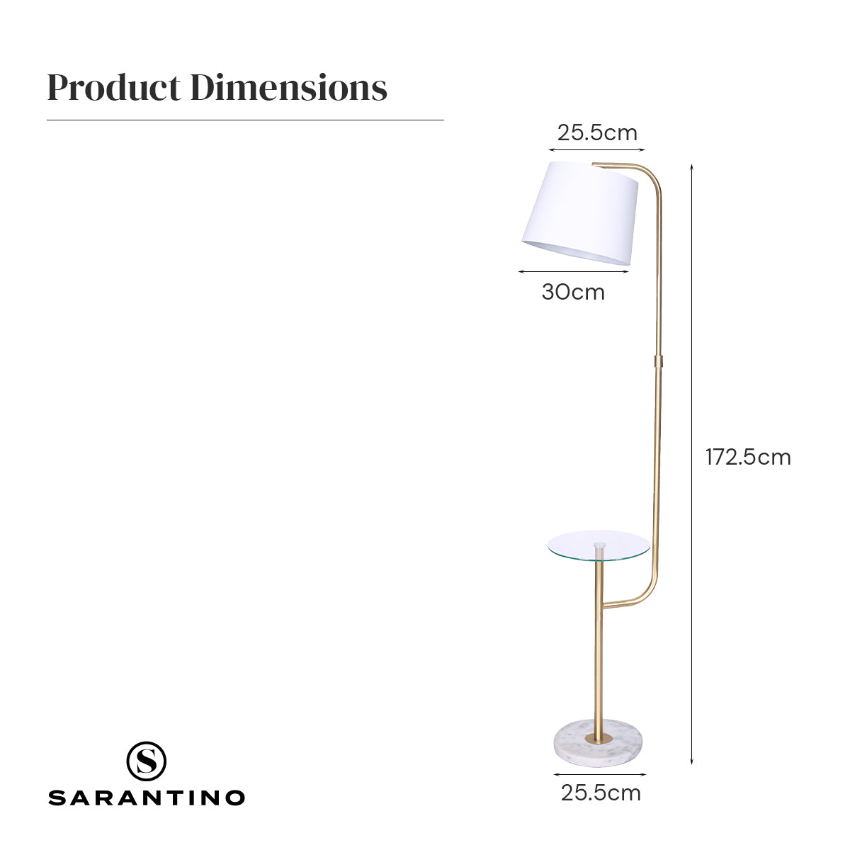 Sarantino Glass End Brass Finish Table Top Floor Lamp-Home &amp; Garden &gt; Lighting-PEROZ Accessories