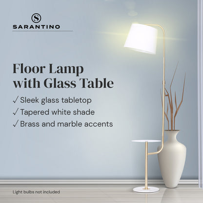 Sarantino Glass End Brass Finish Table Top Floor Lamp-Home &amp; Garden &gt; Lighting-PEROZ Accessories