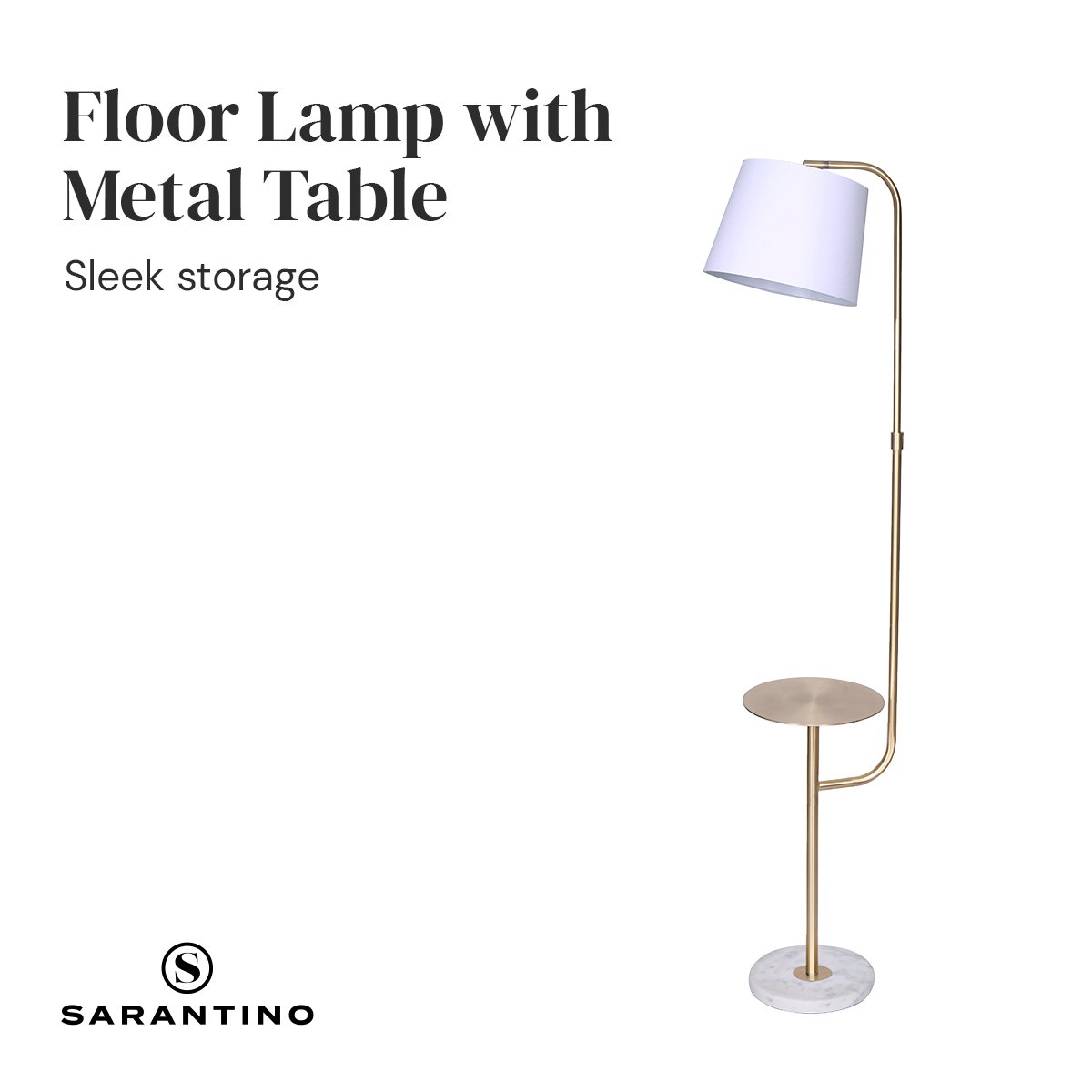 Sarantino Marble &amp; Metal End Table Top Floor Lamp-Home &amp; Garden &gt; Lighting-PEROZ Accessories