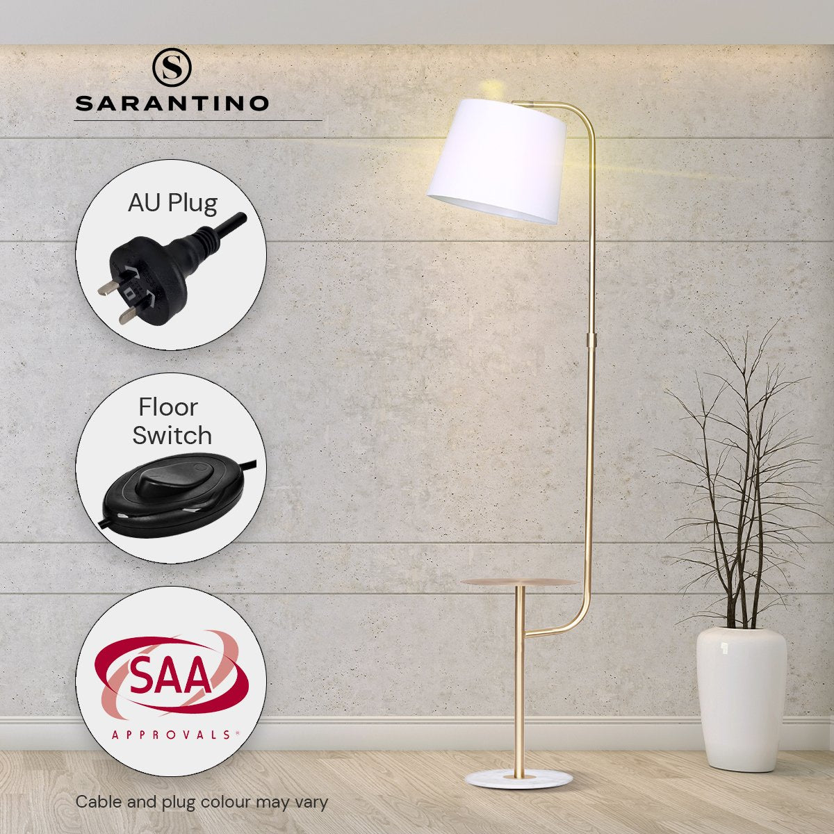 Sarantino Marble &amp; Metal End Table Top Floor Lamp-Home &amp; Garden &gt; Lighting-PEROZ Accessories