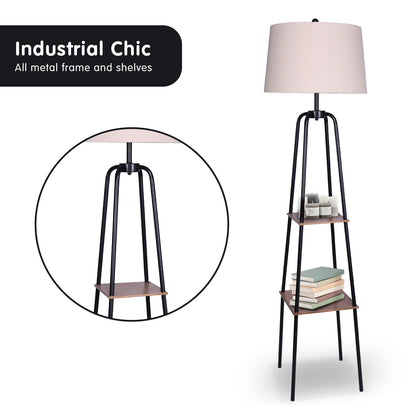 Sarantino Metal Etagere Floor Lamp Shade Metal Shelf in Wood Finish-Home &amp; Garden &gt; Lighting-PEROZ Accessories
