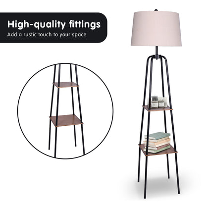Sarantino Metal Etagere Floor Lamp Shade Metal Shelf in Wood Finish-Home &amp; Garden &gt; Lighting-PEROZ Accessories
