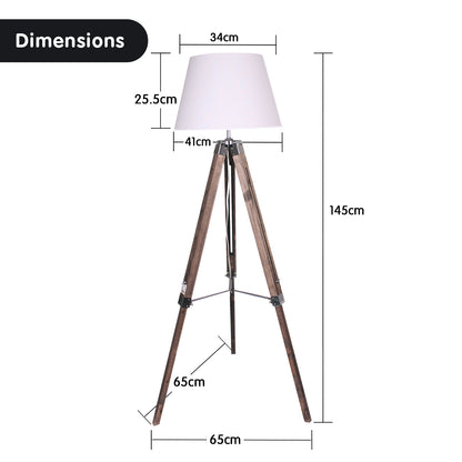 Sarantino Solid Wood Tripod Floor Lamp Adjustable Height White Shade-Home &amp; Garden &gt; Lighting-PEROZ Accessories