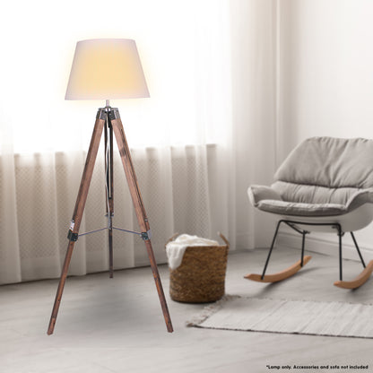 Sarantino Solid Wood Tripod Floor Lamp Adjustable Height White Shade-Home &amp; Garden &gt; Lighting-PEROZ Accessories