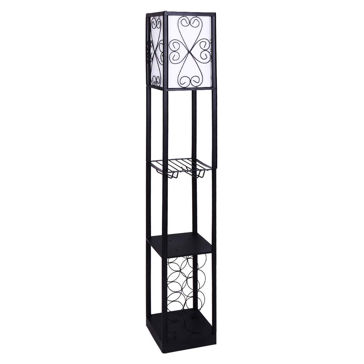 Sarantino Metal Etagere Floor Lamp with Wine Holder Shelf-Home &amp; Garden &gt; Lighting-PEROZ Accessories