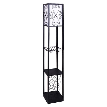 Sarantino Metal Etagere Floor Lamp with Wine Holder Shelf-Home &amp; Garden &gt; Lighting-PEROZ Accessories