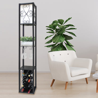 Sarantino Metal Etagere Floor Lamp with Wine Holder Shelf-Home &amp; Garden &gt; Lighting-PEROZ Accessories