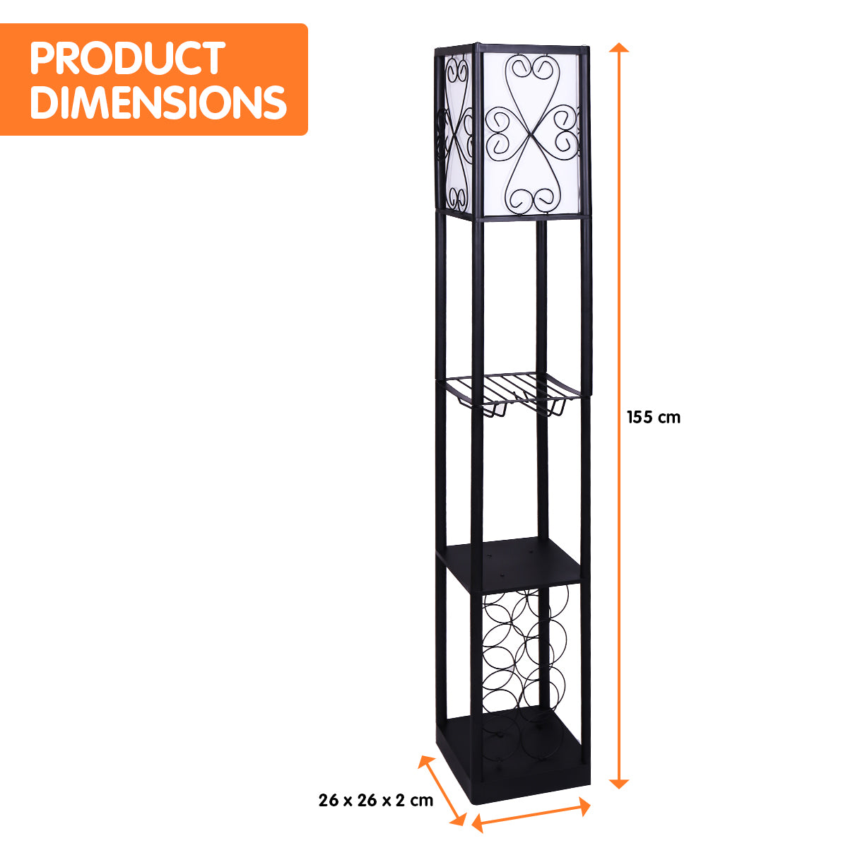 Sarantino Metal Etagere Floor Lamp with Wine Holder Shelf-Home &amp; Garden &gt; Lighting-PEROZ Accessories