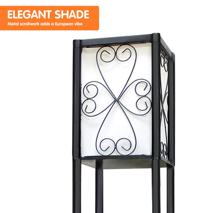 Sarantino Metal Etagere Floor Lamp with Wine Holder Shelf-Home &amp; Garden &gt; Lighting-PEROZ Accessories