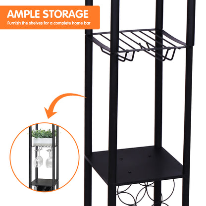 Sarantino Metal Etagere Floor Lamp with Wine Holder Shelf-Home &amp; Garden &gt; Lighting-PEROZ Accessories