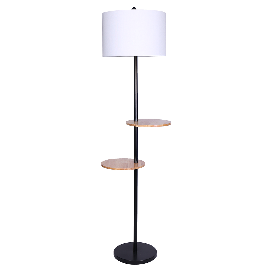 Sarantino Metal Floor Lamp Shade with Black Post in Round Wood Shelves-Home &amp; Garden &gt; Lighting-PEROZ Accessories