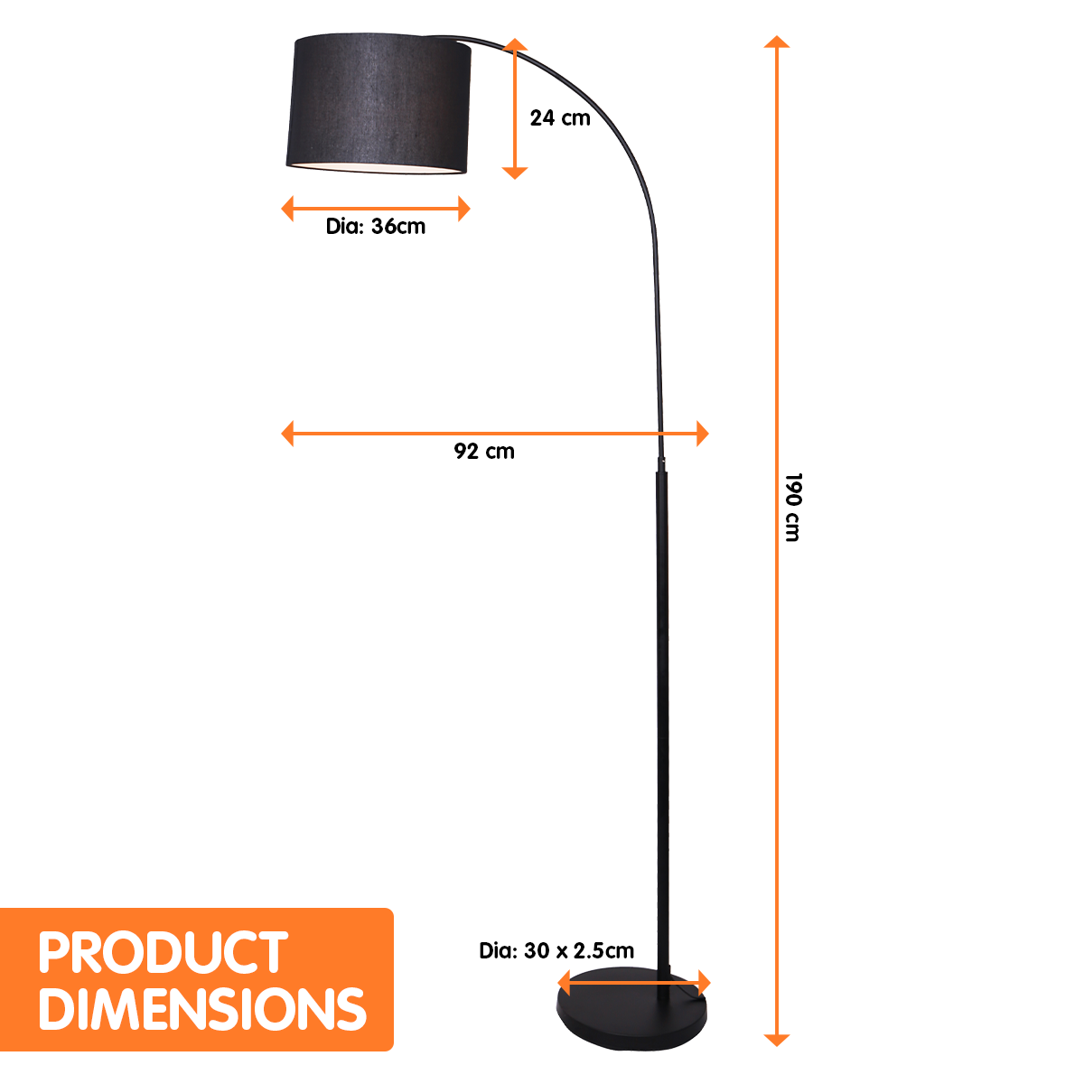 Sarantino Metal Arc Arm Floor Lamp Shade Black-Home &amp; Garden > Lighting-PEROZ Accessories