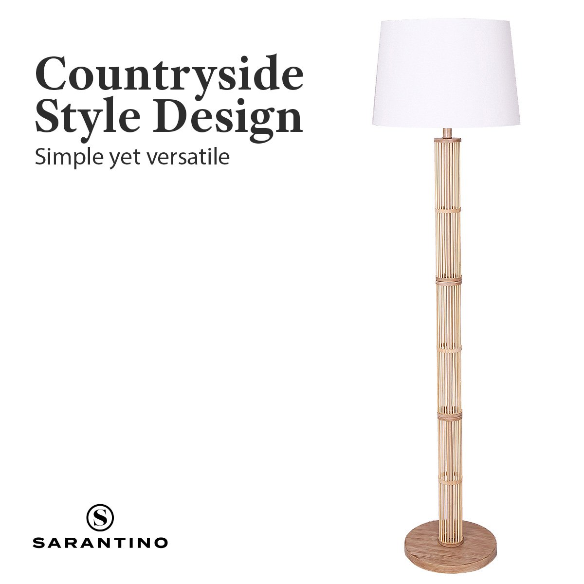 Sarantino Rattan Floor Lamp With Off-White Linen Shade by Sarantino-Home &amp; Garden &gt; Lighting-PEROZ Accessories