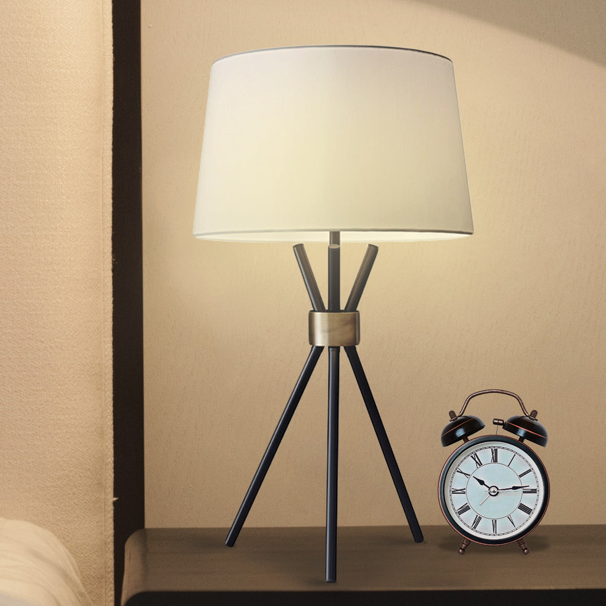 Sarantino Metal Tripod Table Lamp with Antique Brass Accent-Home &amp; Garden &gt; Lighting-PEROZ Accessories
