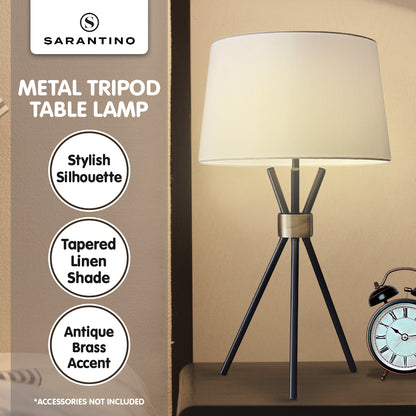 Sarantino Metal Tripod Table Lamp with Antique Brass Accent-Home &amp; Garden &gt; Lighting-PEROZ Accessories