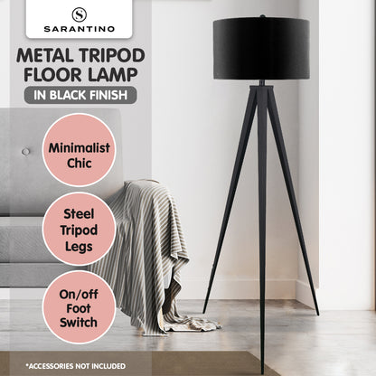 Sarantino Minimalist Modern Tripod Floor Lamp Black-Home &amp; Garden &gt; Lighting-PEROZ Accessories